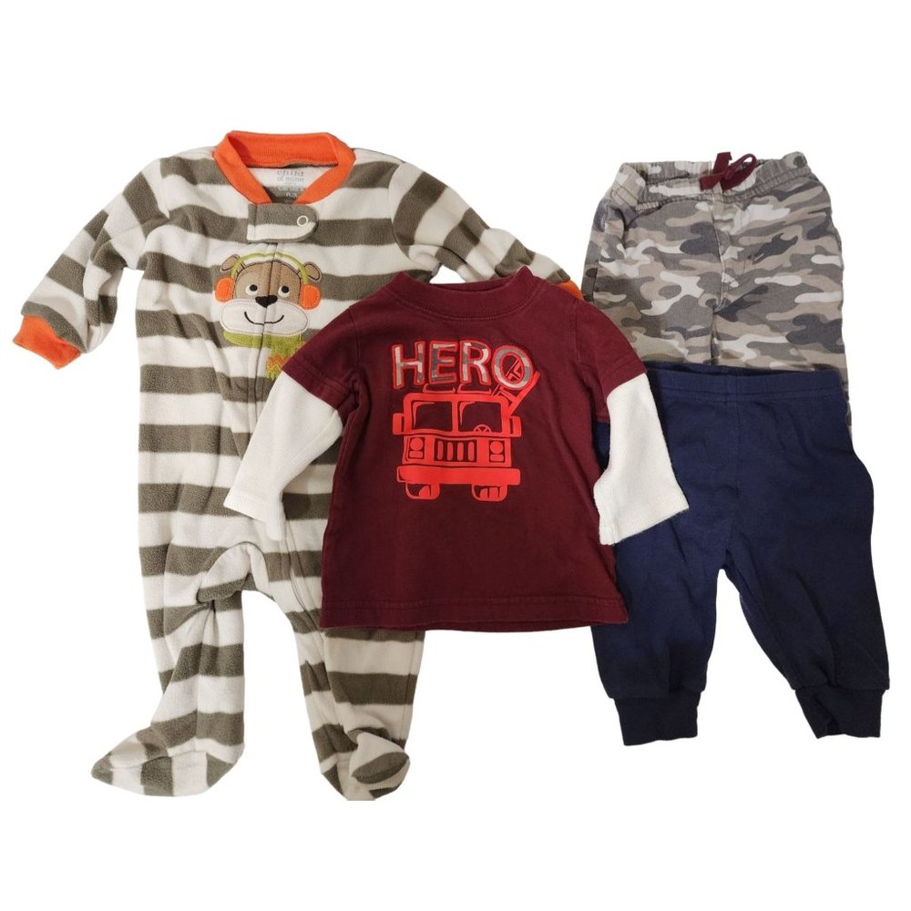 Child of Mine Carter's Sleeper, Top, & 2 Pants for 0 - 3 months Camo, Bear, Hero
